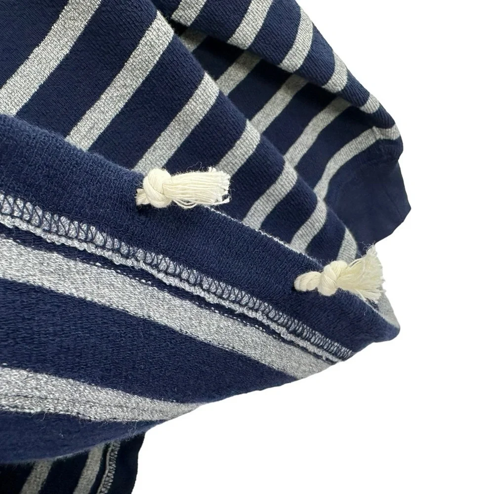 J. Crew Mens Stripe Pullover Henley Hoodie Sweater Small Blue Gray Lightweight